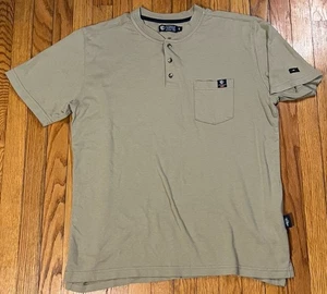 Tyndale Flame Resistant FRMC Cat 2 Tan Henley Short Sleeve Shirt Men’s Large - Picture 1 of 7