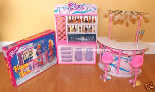 GLORIA FURNITURE HAPPY HOUR DRINKING BAR W/BAR STAND & STOOLS PLAYSET FOR BARBIE