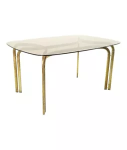 Milo Baughman Style Mid Century Brass and Glass Dining Table - Picture 1 of 7