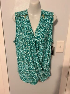NWT I.N.C. Mina Mosaic Sleeveless Open Front Top Lightly Gathered Hem Size Large - Picture 1 of 4