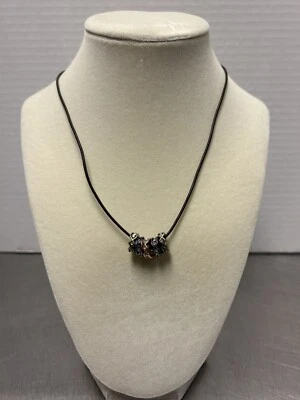 Ископаемое ожерелье со стразами бусины Rondelle серебро медь бронзовый тон черный шнур - Изображение 1 из 4