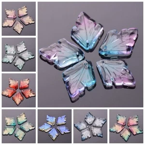 10pcs 25x18mm Maple Leaf Shape Crystal Glass Loose Beads Top Drilled Pendants - Picture 1 of 9