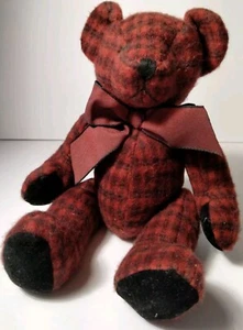 Oso de franela Russ Berries Nelly vintage rojo y negro sin etiquetas - Imagen 1 de 6