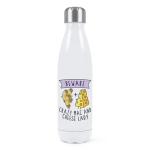 Beware Crazy Mac And Cheese Lady Double Wall Water Bottle Funny Joke Food Lover - Picture 1 of 1