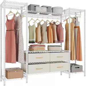 Open Box VIPEK Wire Garment Rack with 3 Hang Rods & 4 Fabric Drawers White - Picture 1 of 8