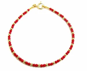 14 k gold beads bead yellow coral red gemstone natural bracelet genuine small - Picture 1 of 7