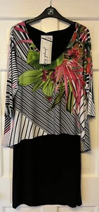 Neu mit Etikett Joseph Ribkoff 820049 tropisch Lagenlook 3/4-Ärmel Stretchkleid US 10 - Bild 1 von 16