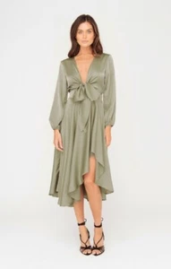 Sheike Fanciful Midi dress Sz 12 NEW Satin olive green cocktail front tie 169.95 - Bild 1 von 7