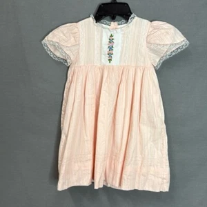 Girls Cecil and Lou Dress Peachy Pink with Lace and Rose Detail Size 5 EUC - Picture 1 of 6
