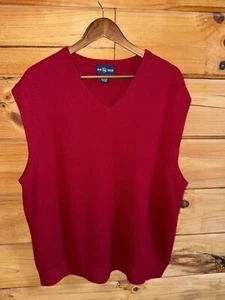 Alan Flusser Mens XL Red V-Neck Sleeveless 100% Cashmere Luxury Sweater Vest - Picture 1 of 7