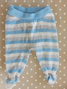 Jojo Maman Bebe 0-3 blue Striped Baby Leggings Trousers + Feet cashmere angora - Picture 1 of 4