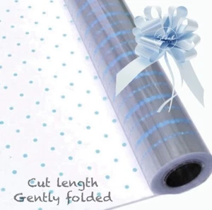 ShredAstic® Blue dot Cellophane Gift Wrap pull bow Hamper Baby Shower Cut Length - Picture 1 of 9
