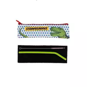 Reuseable Silicone Eco Straw in Dinosaur Travel Zip Case - Strawosaurus * NEW * - Picture 1 of 1