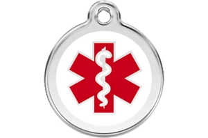 Red Dingo Dog Cat ID Tag Charm Personalized Lifetime Guarantee Medical Symbol - Picture 1 of 1