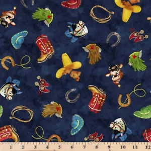 Cowboy Up Retro Cowboy Stuff Navy Fabric 29847-N Half Yard Continuous Cuts - Picture 1 of 1