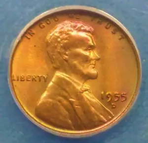 1955 D ANACS MS66 RB Wheat Cent, Color Tone Penny with PINKs & GREENs - Picture 1 of 6
