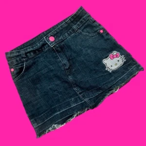 Vintage Y2K Sanrio Hello Kitty Denim Embroidered Mini Jean Skirt Girls 8 - Picture 1 of 4