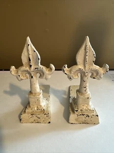 2- Vintage Cast Iron Fleur De Lis 5" Door Stop Wedge Victorian Style - Picture 1 of 7