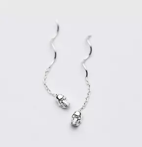 Sterling Silver Skull Pull Through Threader Dangle Earrings - Picture 1 of 8