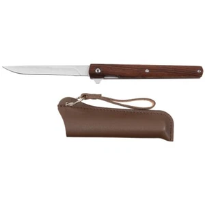 Folding Knife Slim Small EDC Jack Knife One-handed Wooden Handle With Sheath - Picture 1 of 3