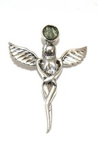 Moldavite Isis Winged Goddess Sterling Silver Pendant
