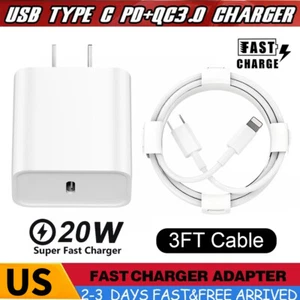 PD Fast Wall Charger Usb-C 3FT charging Cord For iPhone Apple 14 13 12 11 X XR 8 - Picture 1 of 10