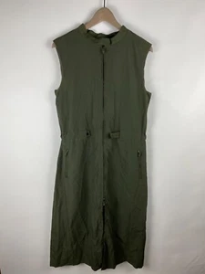 Vintage Burberry London Luxury Full Zip Sleeveless Olive Dress Y2k Sz M - Picture 1 of 21