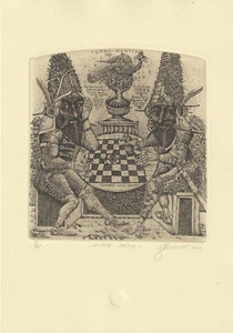 Original limited edition Etching Exlibris "Mino game" by DENISENKO OLEG - Picture 1 of 1