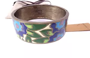 Lee Angel Neiman Marcus Navy Green Cream Enamel Flower Cuff Bracelet NWT 150 - Picture 1 of 6