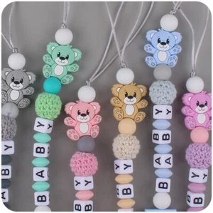 Baby Dummy Clips Personalized Name Silicone Pacifier Holder Soother Chain Gift - Picture 1 of 12