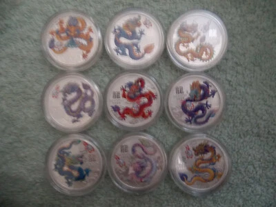 2024 Australian Silver Lunar DRAGON Series III Colorized 1/2 oz (9 coin set) - Image 1 of 4