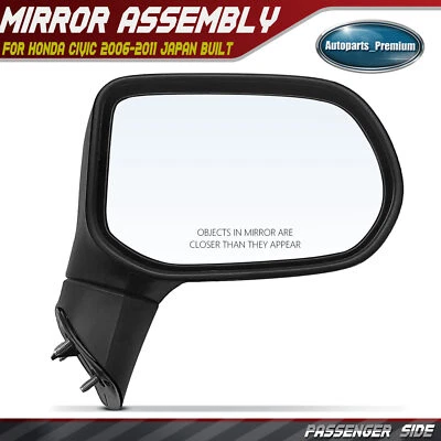 Espejo retrovisor derecho manual ajustable y plegable negro texturizado para Honda Civic 2006-2011 Foto 1 de 4