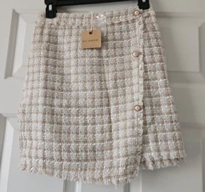 Blu Pepper Womens Plaid mini Skirt, pearl buttons, hidden side Zip Knit S NWT - Picture 1 of 6