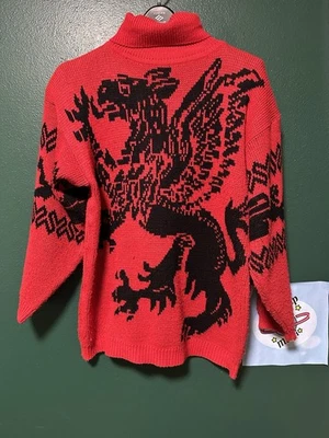 Vintage Medieval Dragon Red Sweater M Medium 80s 90s Goth Whimsigoth British - Image 1 of 4