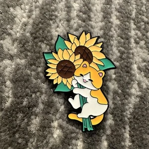 Cat Enamel Pin Cute Orange Kitten Ginger Cat SunFlower Bouquet Backpack Cat Lady - Picture 1 of 4