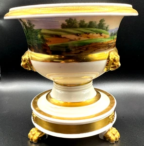 Old Paris Porcelain Footed Compote w/ Gilt & Hand-Painted Landscape c.1820 - Picture 1 of 13