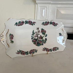 Rectangular Serving Dish Ashley Bone China England Green Flowers 12x5.5" rare  - Picture 1 of 10