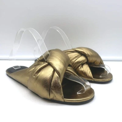 Balenciaga Drapy Knotted Slide Sandals Gold Metallic Leather Size 38.5 - Image 1 of 4