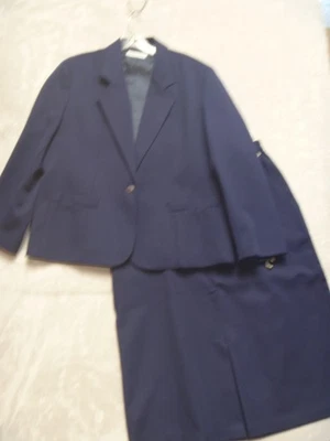 Womens Navy Blue Skirt Suit Size 14 Petite Comfort Fit vintage 2 piece  Career - Image 1 of 4