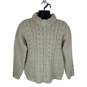 Irelandseye Wool Cashmere Irish Cable Knit Sweater XL Chunky Knit Mock Neck - Picture 1 of 12