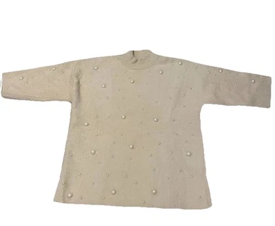 Alfani Women's Beige Sweater With Pearls XL Nylon/Rayon Blend 3/4 Sleeves - Image 1 of 4