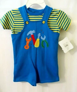 Picture Me 2Pc Blue Shortall Blue Yellow Top Tool Time Motif 6 or 9M #10284 - Picture 1 of 4