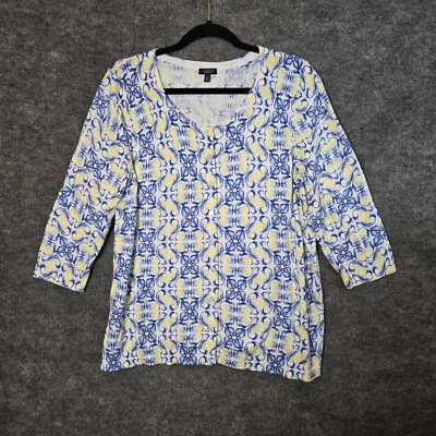 TALBOTS Cardigan Womens 2X Petite Blue Yellow Floral Lemons Lightweight Cotton - Image 1 of 4