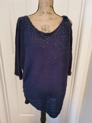 Nine West Jeans Women's Medium Navy Blue 3/4 Sleeve Asymmetrical Top - Imagem 1 de 4