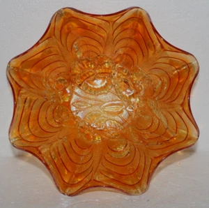 Fenton Carnaval Vidrio 8.75" Cuenco con Volantes Ámbar Iridiscente Naranja Color Caléndula - Imagen 1 de 9