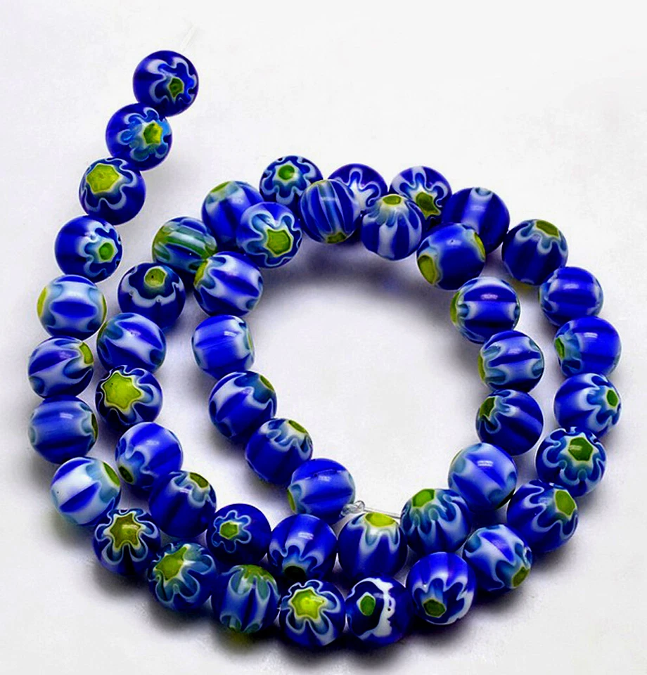 Millefiori Flower Glass Beads Blue & Yellow 8mm Approx 45pcs Featured Jewellery - Image 1 of 4