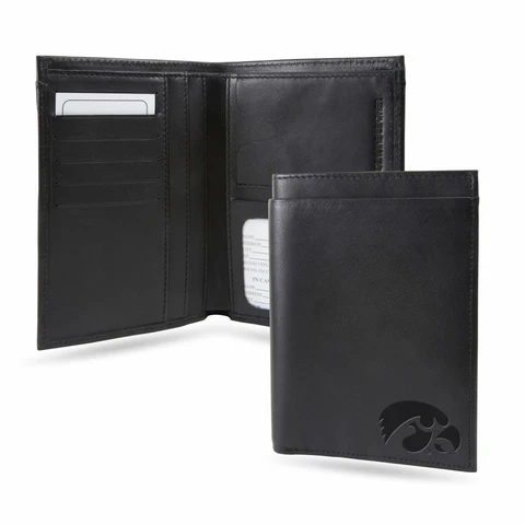 Iowa Hawkeyes Black Leather Traveling Bilfold Wallet w/ RFID Blocking- 14 total Cover