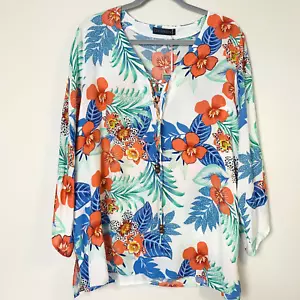 New Tunic Top Womens Size Large Zen Garden Aloha Tropical Floral Pattern - Foto 1 di 15