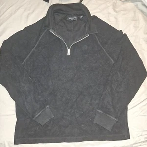 All Saints Mens Black Quarter Zip Pullover Jumper Fleece Sweatshirt 100% Cotton - Picture 1 of 4