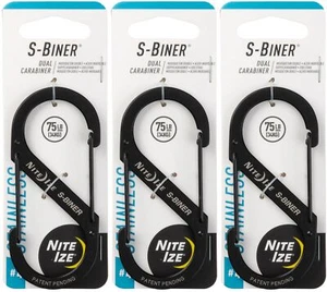 Nite Ize S-Biner Stainless Steel Dual Carabiner #4 - Black (3-Pack) - Picture 1 of 3